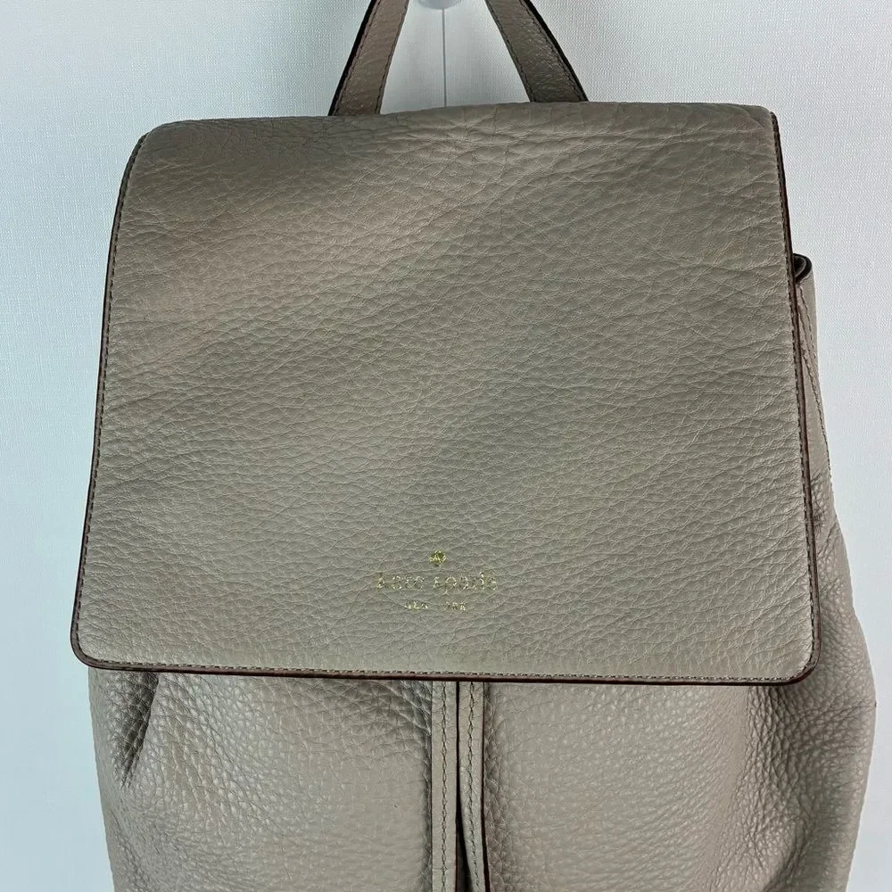 Kate Spade NY Wilder Grey Street Pebble Leather Drawstring Flap Backpack Leather